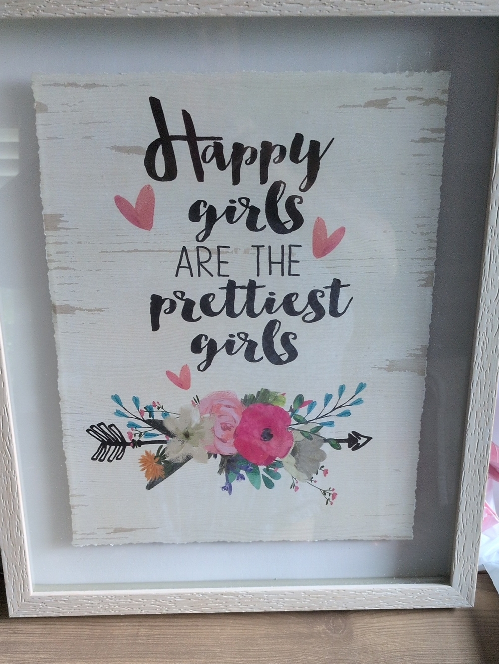 Framed "Happy Girls Are The Prettiest Girls" Wall Art - Pink Floral